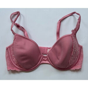 Victorias Secret Angels Lined Demi Pink Lace Pink sequin satin Bra 34c 34 c